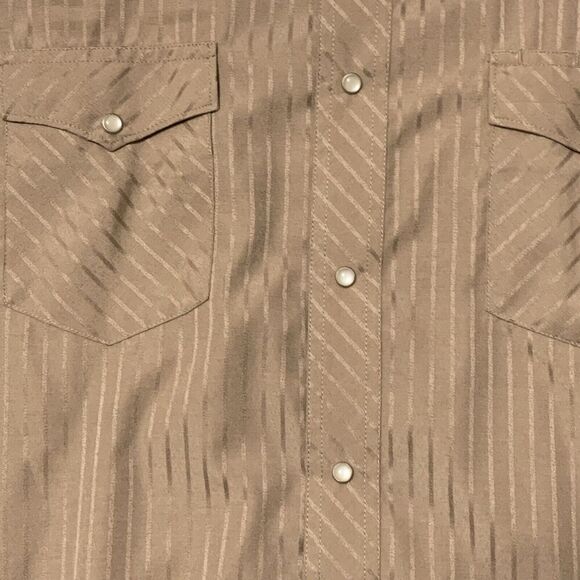 Wrangler Men's L Western Dobby Stripe Brown Gold Snap Long Sleeve Shirt XXL - Picture 3 of 7